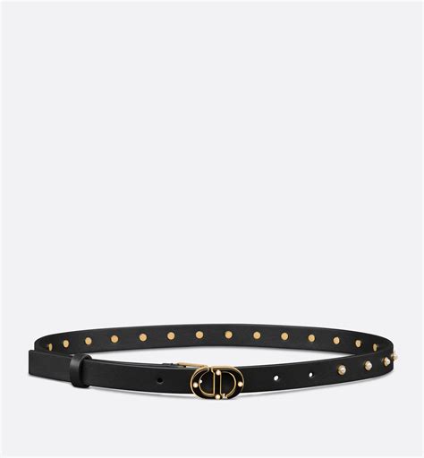 30 Montaigne Pearls Belt Black Smooth Calfskin, White Resin.